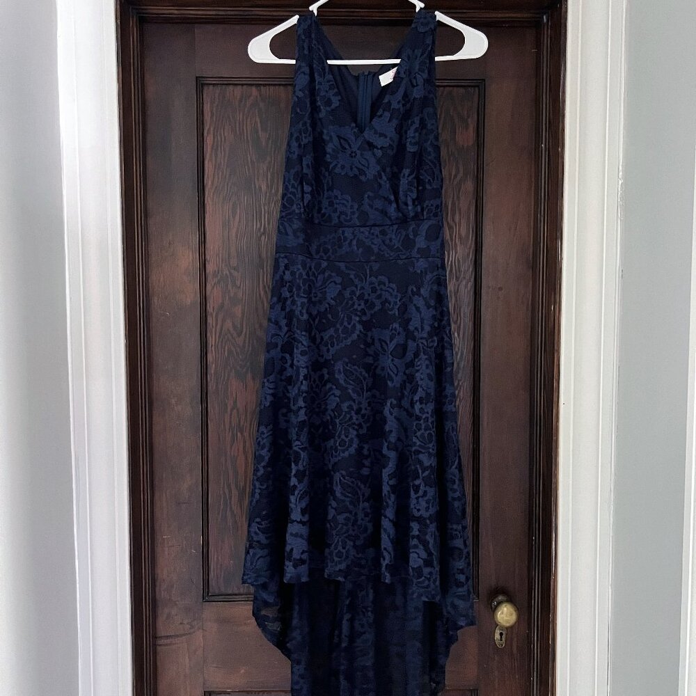Dressystar Sleeveless Hi-Lo Navy Lace Dress